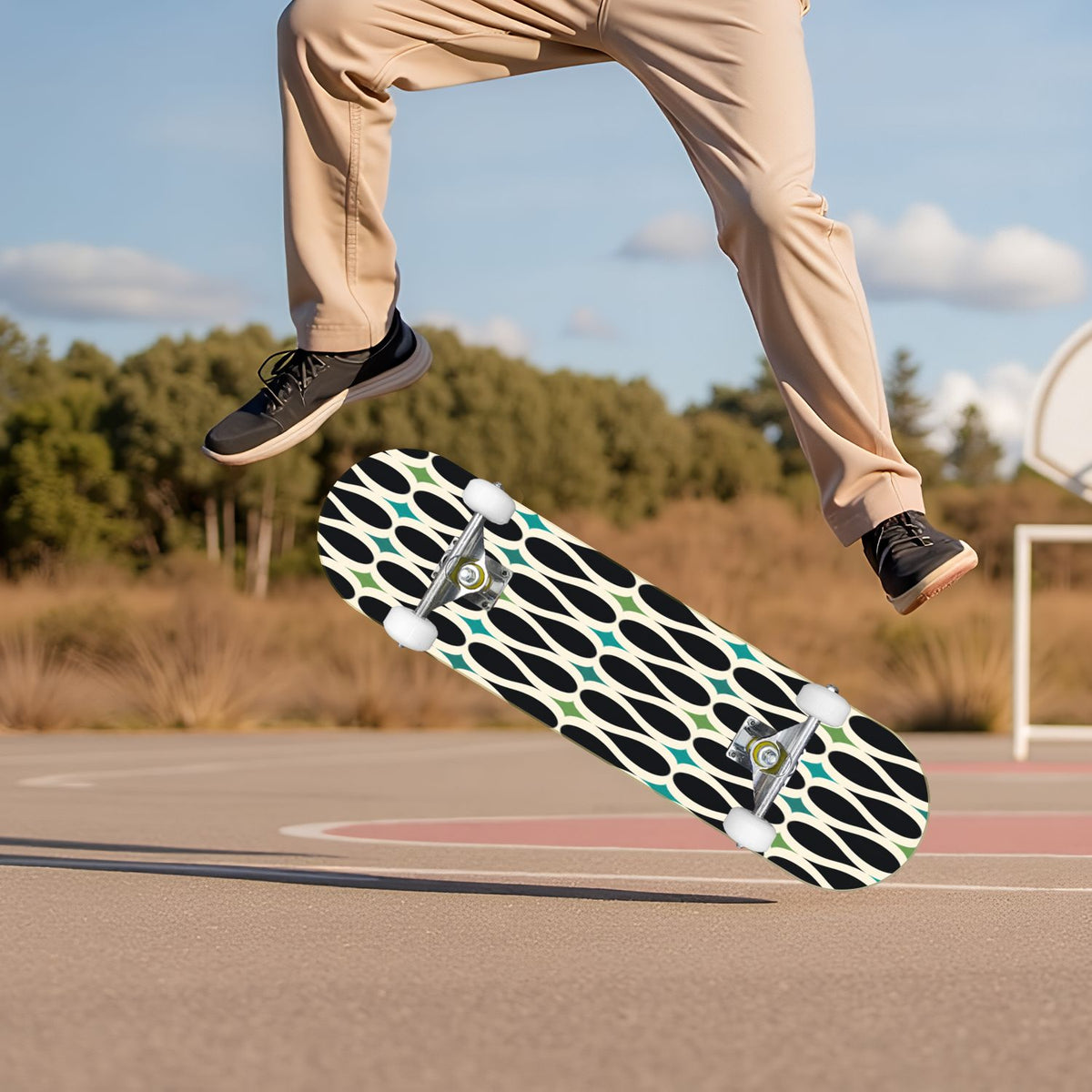 White Birch Tree Bark Natural Knots Horizontal Lines 31" x 8" Complete Skateboard, 7-Ply Canadian Maple Double Kick Trick Board for Kids and Beginners Adult Gifts