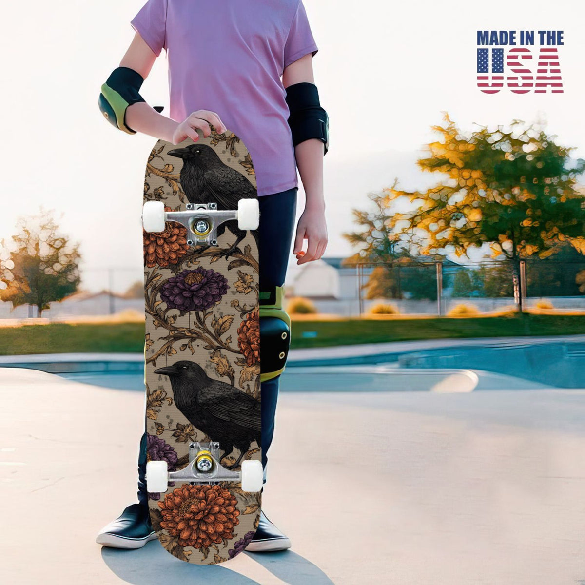 31"x8" Complete Skateboards for Beginners, Whimsical Butterfly Garden Watercolor Art Print Double Kick 7 Ply Canadian Maple Deck Skateboard with Wheels, Gifts for Kids Teens