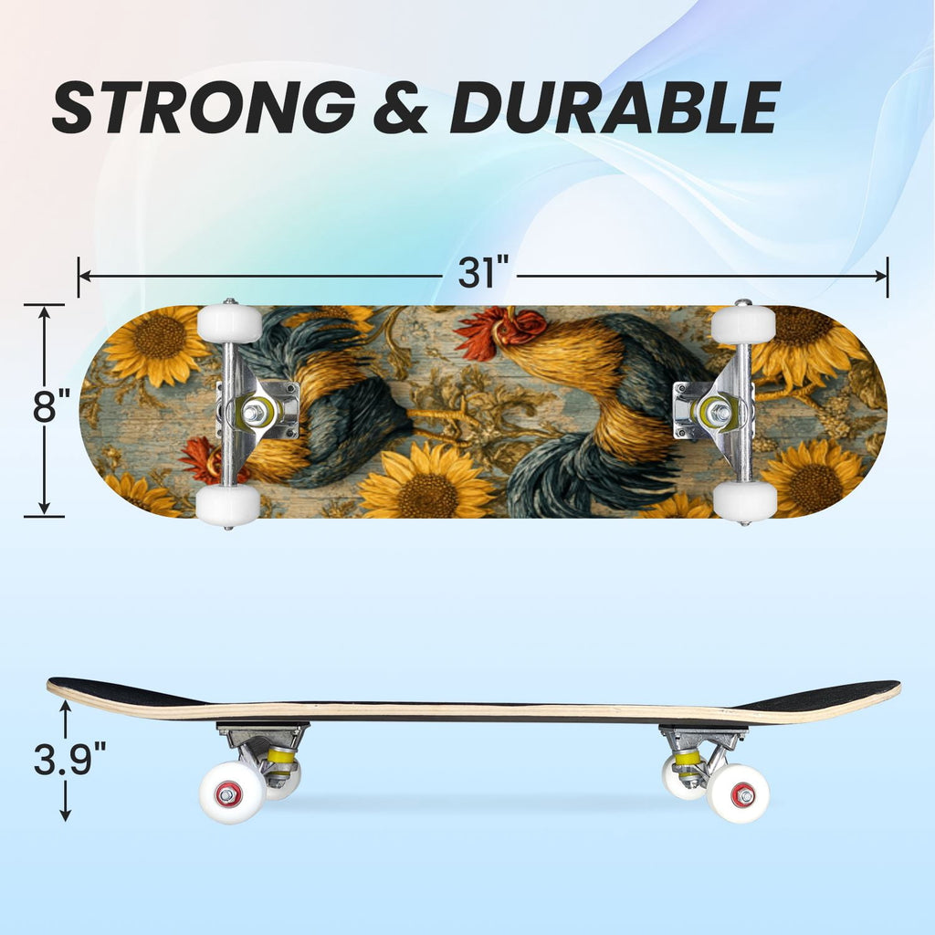 31"x8" Complete Skateboards for Beginners, White Birch Tree Bark Natural Knots Horizontal Lines Double Kick 7 Ply Canadian Maple Deck Skateboard with Wheels, Gifts for Kids Teens
