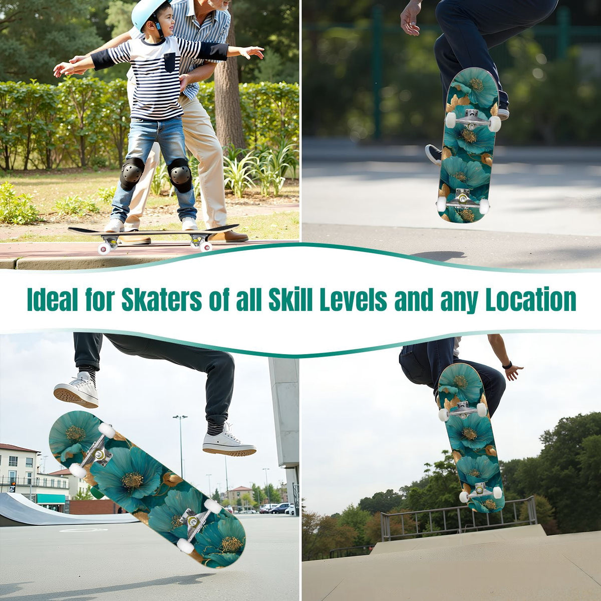Western Cowboy Horses Desert Landscape 31" x 8" Complete Skateboard, 7-Ply Canadian Maple Double Kick Trick Board for Kids and Beginners Adult Gifts