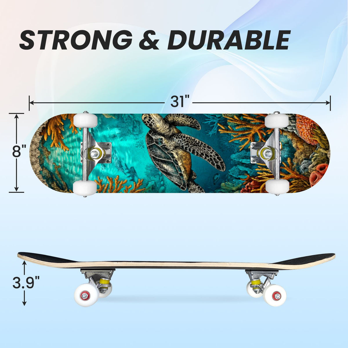 31"x8" Complete Skateboards for Beginners, Birch Trees Abstract Forest Branches Landscape Colorful Double Kick 7 Ply Canadian Maple Deck Skateboard with Wheels, Gifts for Kids Teens
