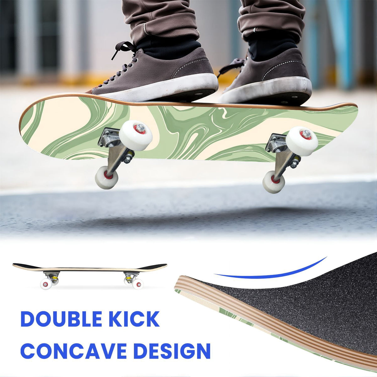 31"x8" Complete Skateboards for Beginners, Abstract Wavy Purple Beige Zebra Design Double Kick 7 Ply Canadian Maple Deck Skateboard with Wheels, Gifts for Kids Teens