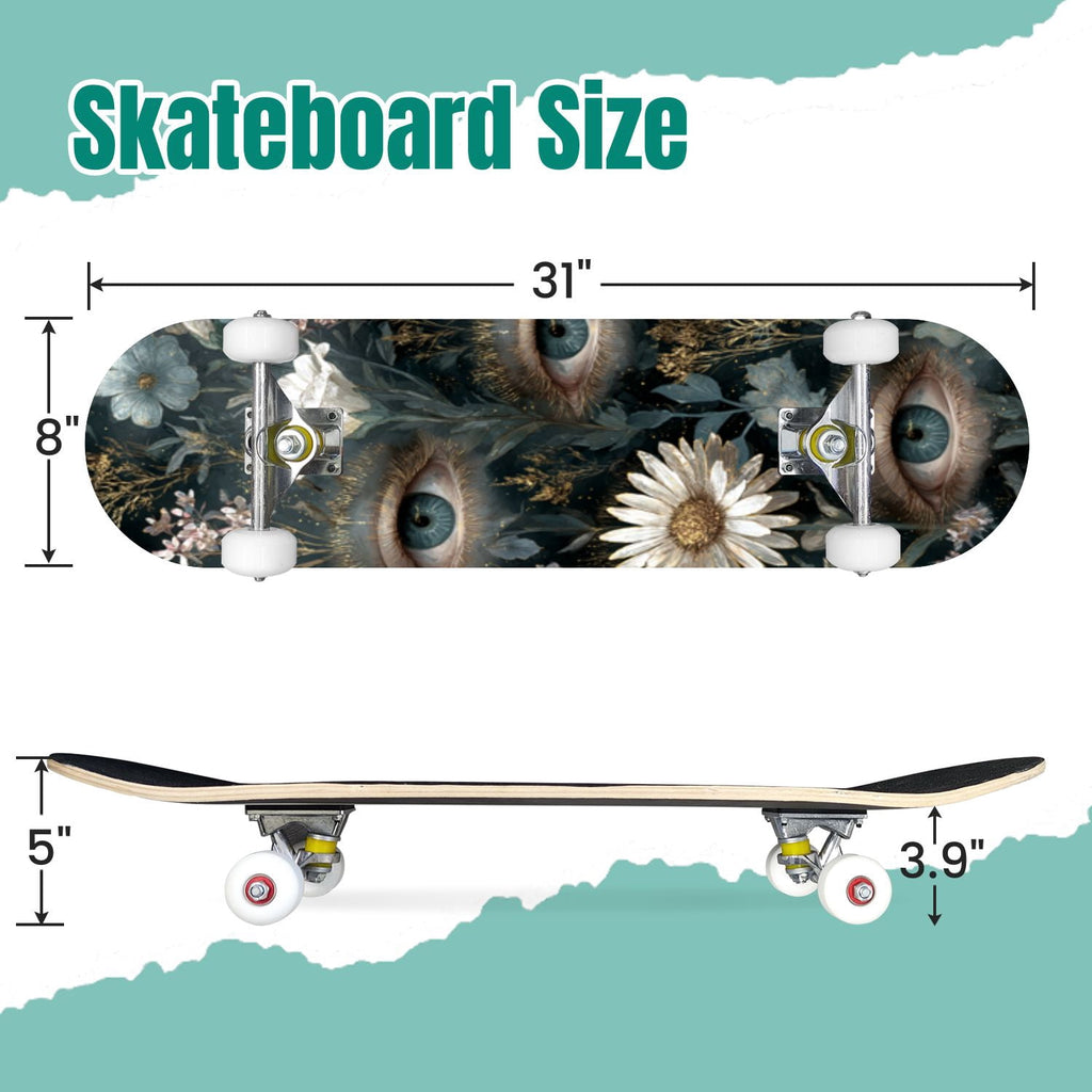 Buffalo Tan Grass Illustrations 31" x 8" Complete Skateboard, 7-Ply Canadian Maple Double Kick Trick Board for Kids and Beginners Adult Gifts