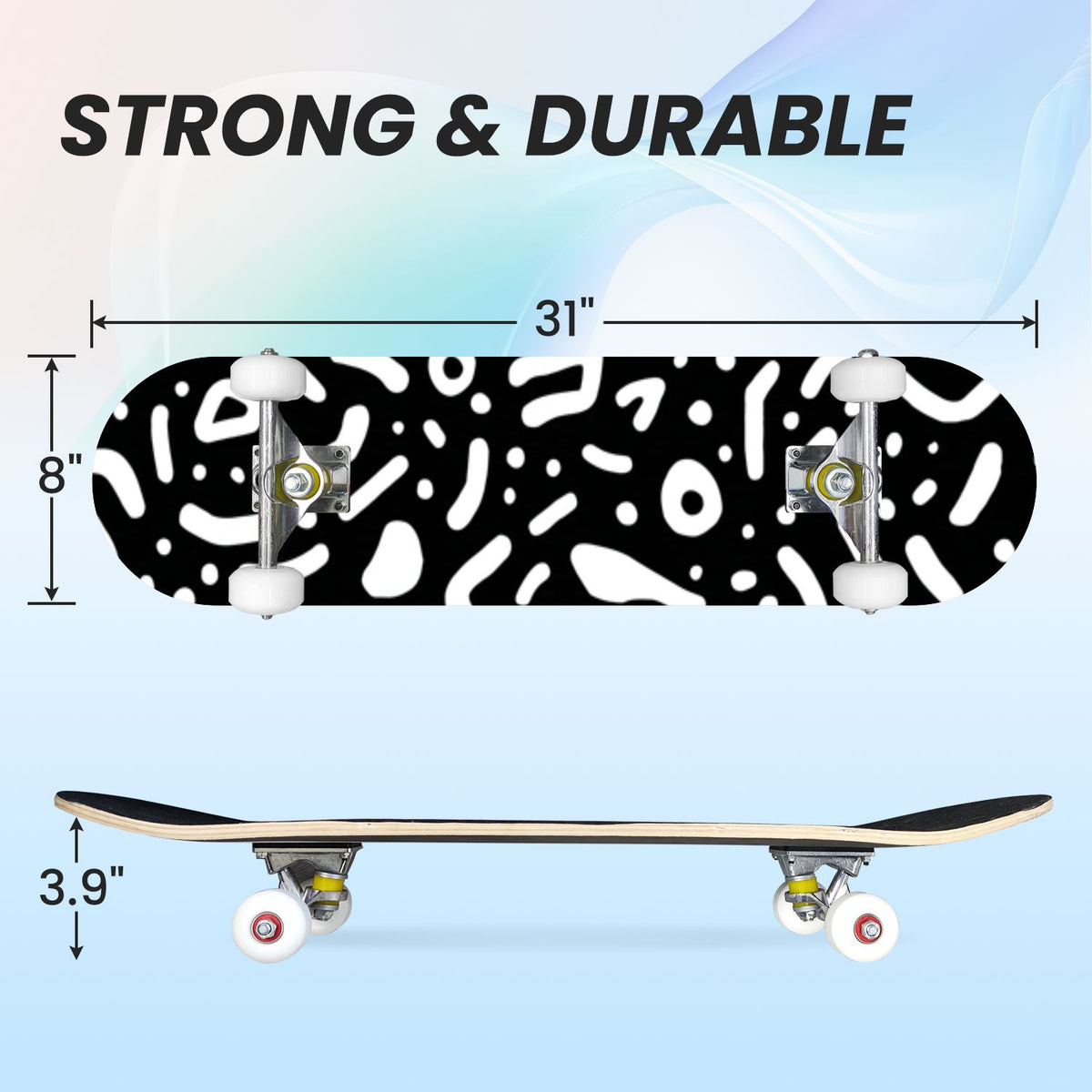 31"x8" poisous plants Mushroom Complete Skateboard for Beginners hand colored vintage retro 7 Layer Maple Deck Double Kick Kids Skateboard with 85A PU Wheels Gifts for Kids Teens
