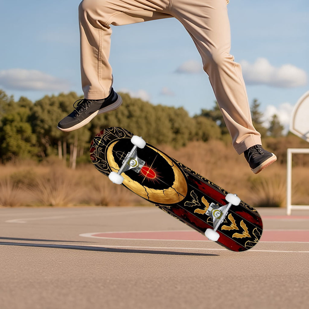 Red Mystic Circle Eyes Occult Symbols Dark Abstract Art 31" x 8" Complete Skateboard, 7-Ply Canadian Maple Double Kick Trick Board for Kids and Beginners Adult Gifts
