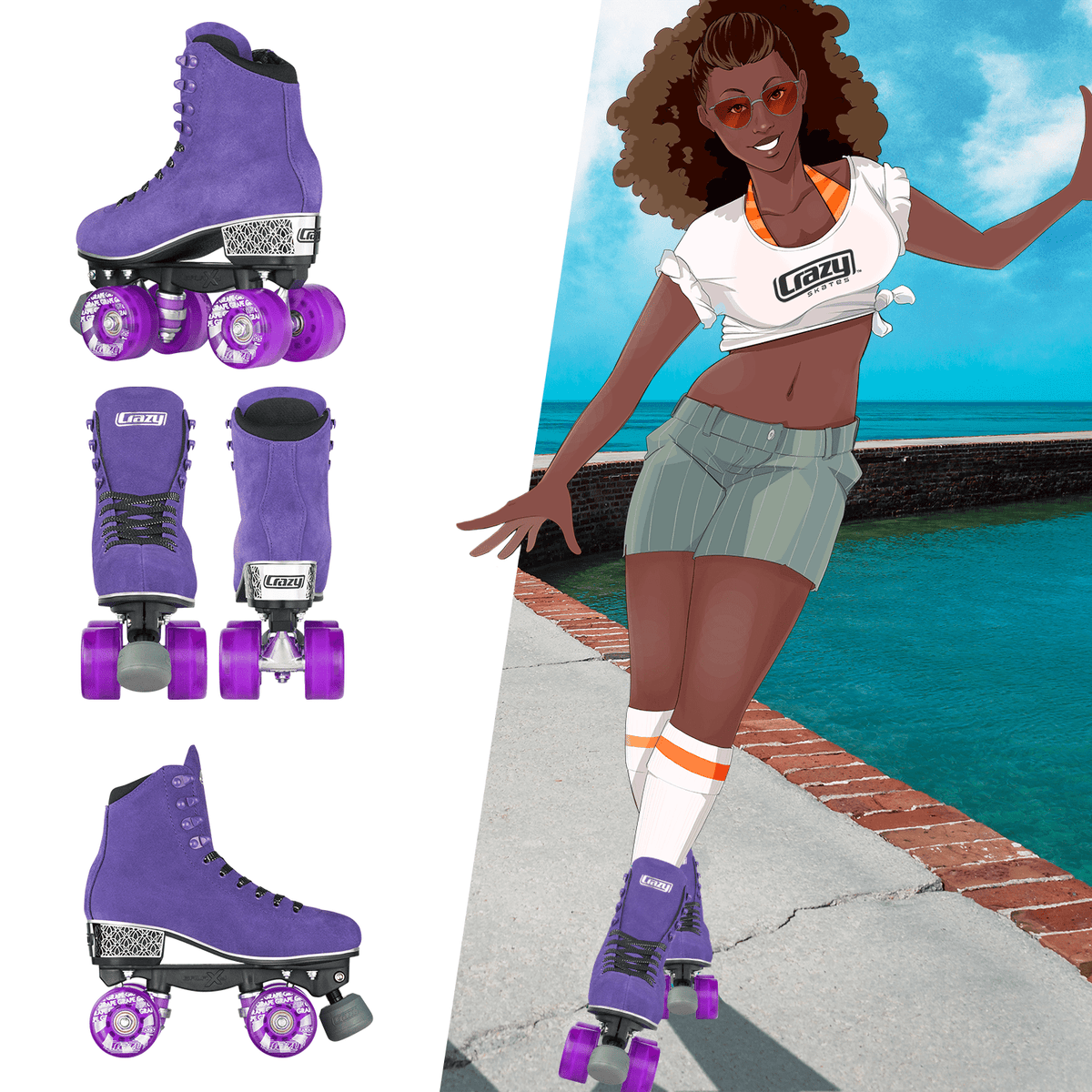 Crazy Skates Evoke Roller Skates for Women - Stylish Suede Quad Skates
