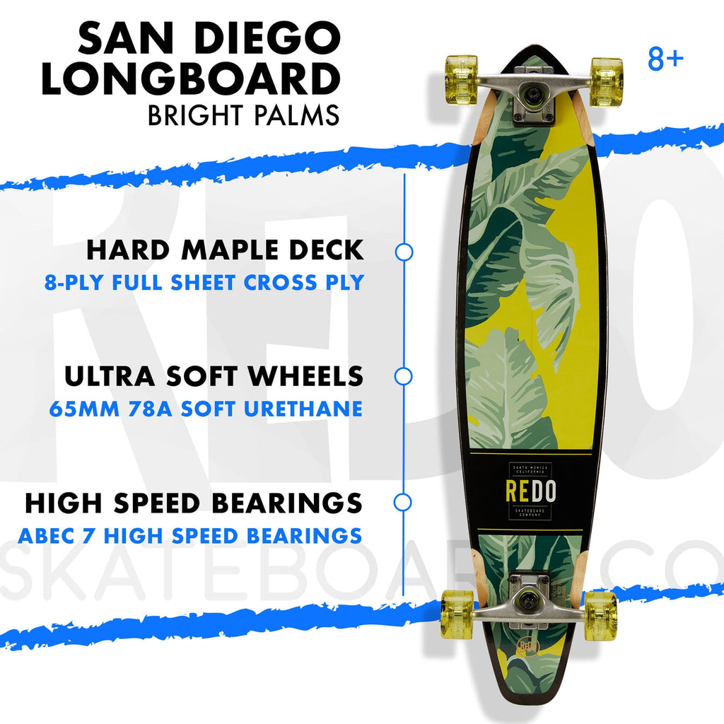 ReDo Skateboard 34.5" San Diego Umbrella Longboard for Boys Girls Kids Adults