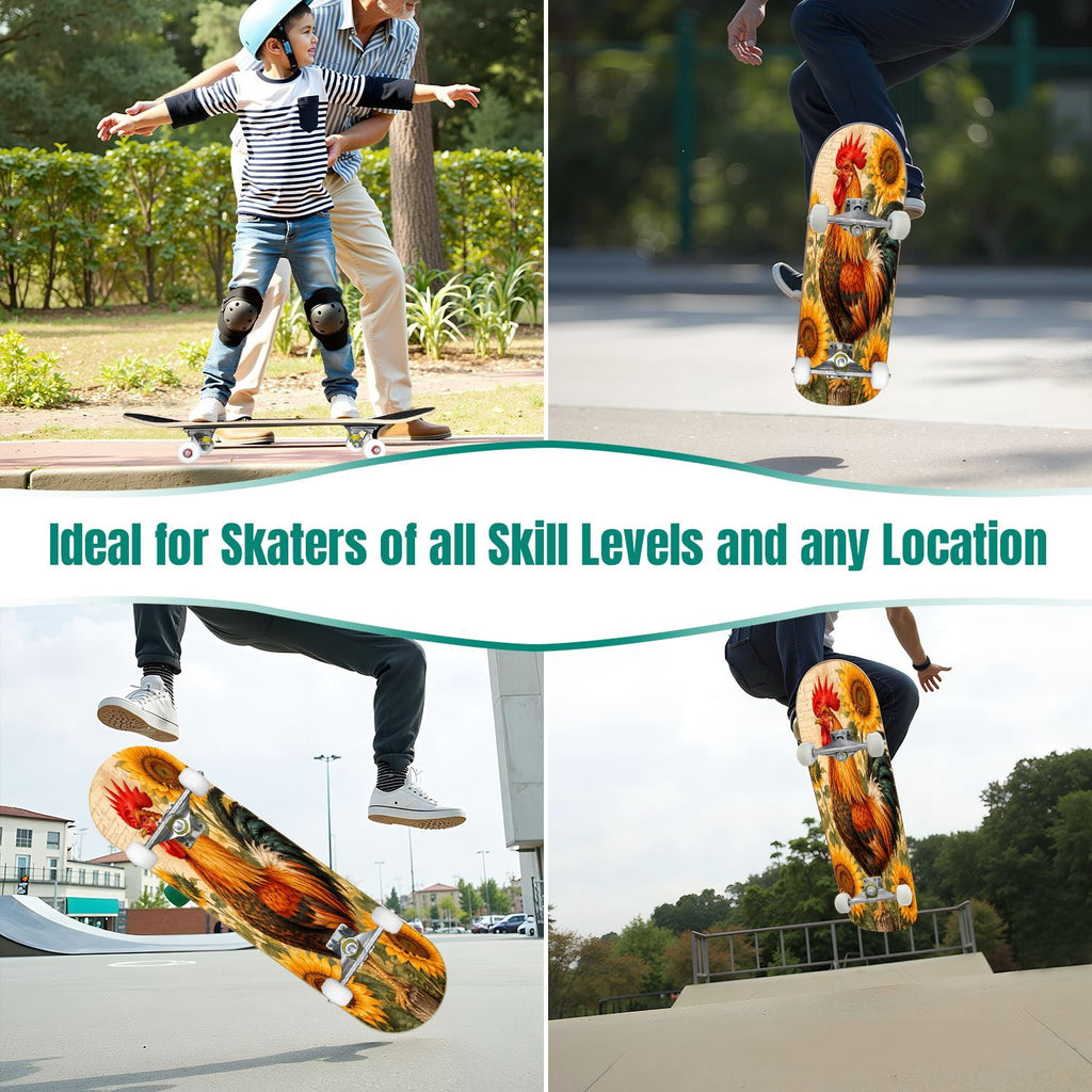 Modern Botanical Watercolor Pink Gold Mint Navy Leaves 31" x 8" Complete Skateboard, 7-Ply Canadian Maple Double Kick Trick Board for Kids and Beginners Adult Gifts
