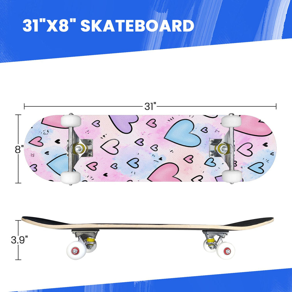 Complete Skateboard Vibrant Comic Eye 31 Inch 7-Ply Maple Skateboard with PU Wheels and Aluminum Trucks, Ready-to-Ride Skateboard for Beginners, Teens and Adults