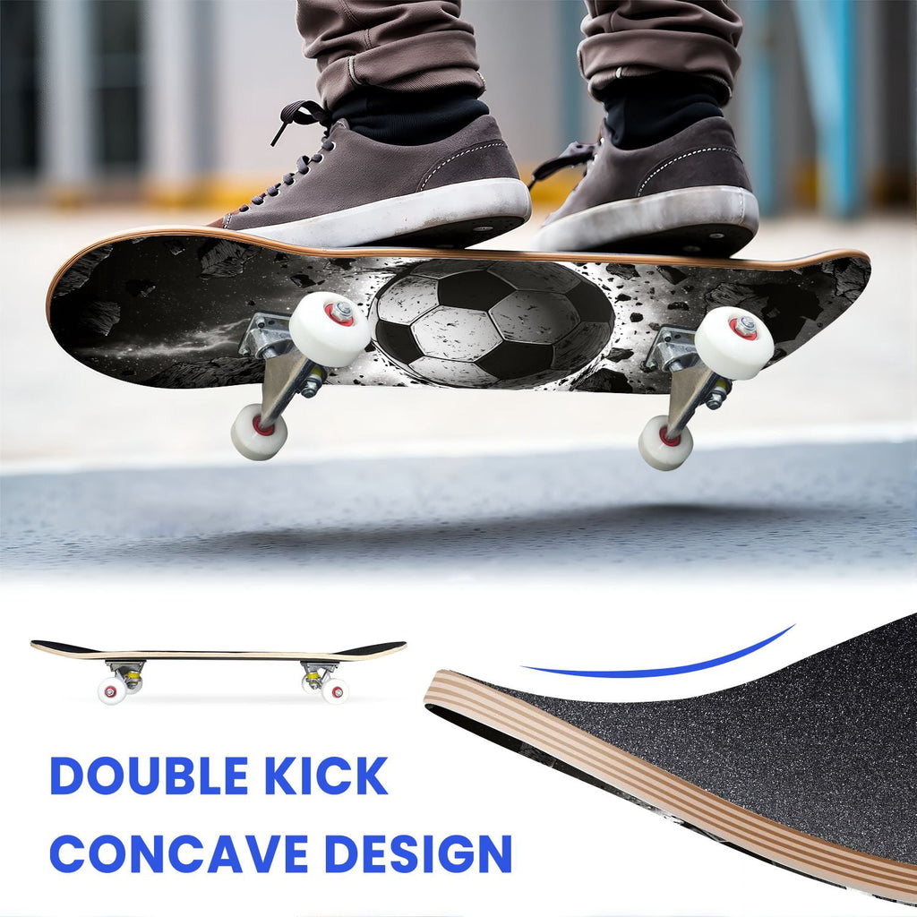 31"x8" Complete Skateboards for Beginners,Orange Basketball Hoop Blue Sky Clouds Double Kick 7 Ply Canadian Maple Deck Skateboard with Wheels, Gifts for Kids Teens