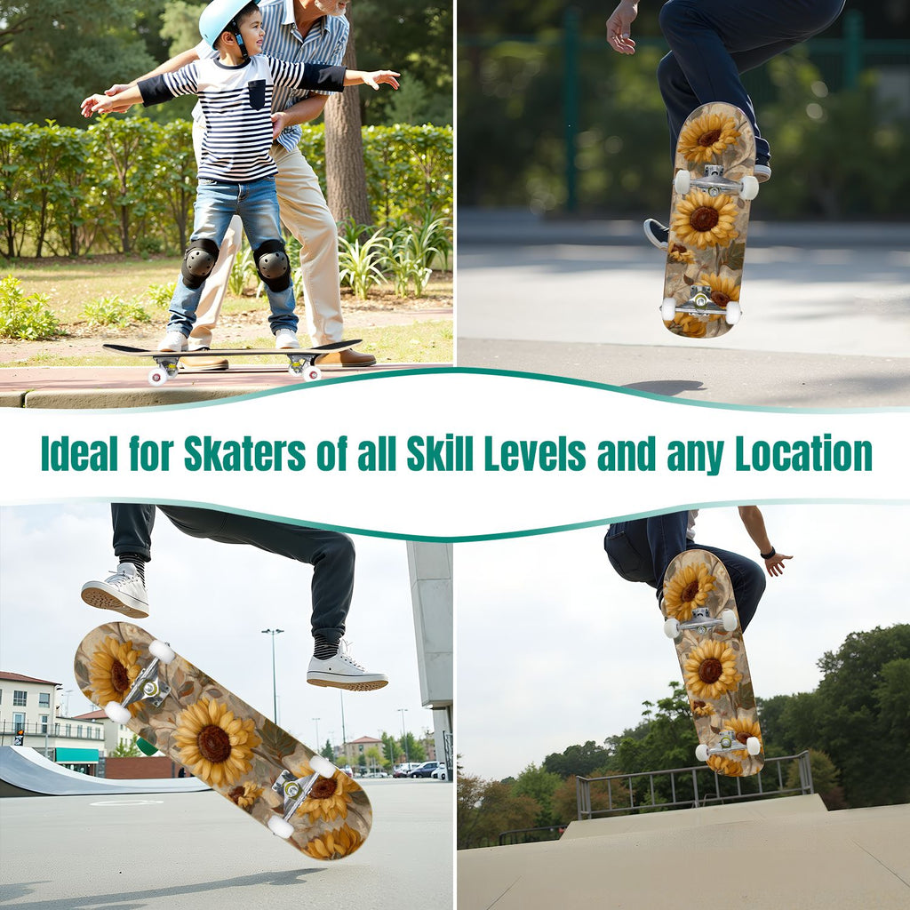 Autumn Forest Camouflage Oak Leaves Tree Branches 31" x 8" Complete Skateboard, 7-Ply Canadian Maple Double Kick Trick Board for Kids and Beginners Adult Gifts