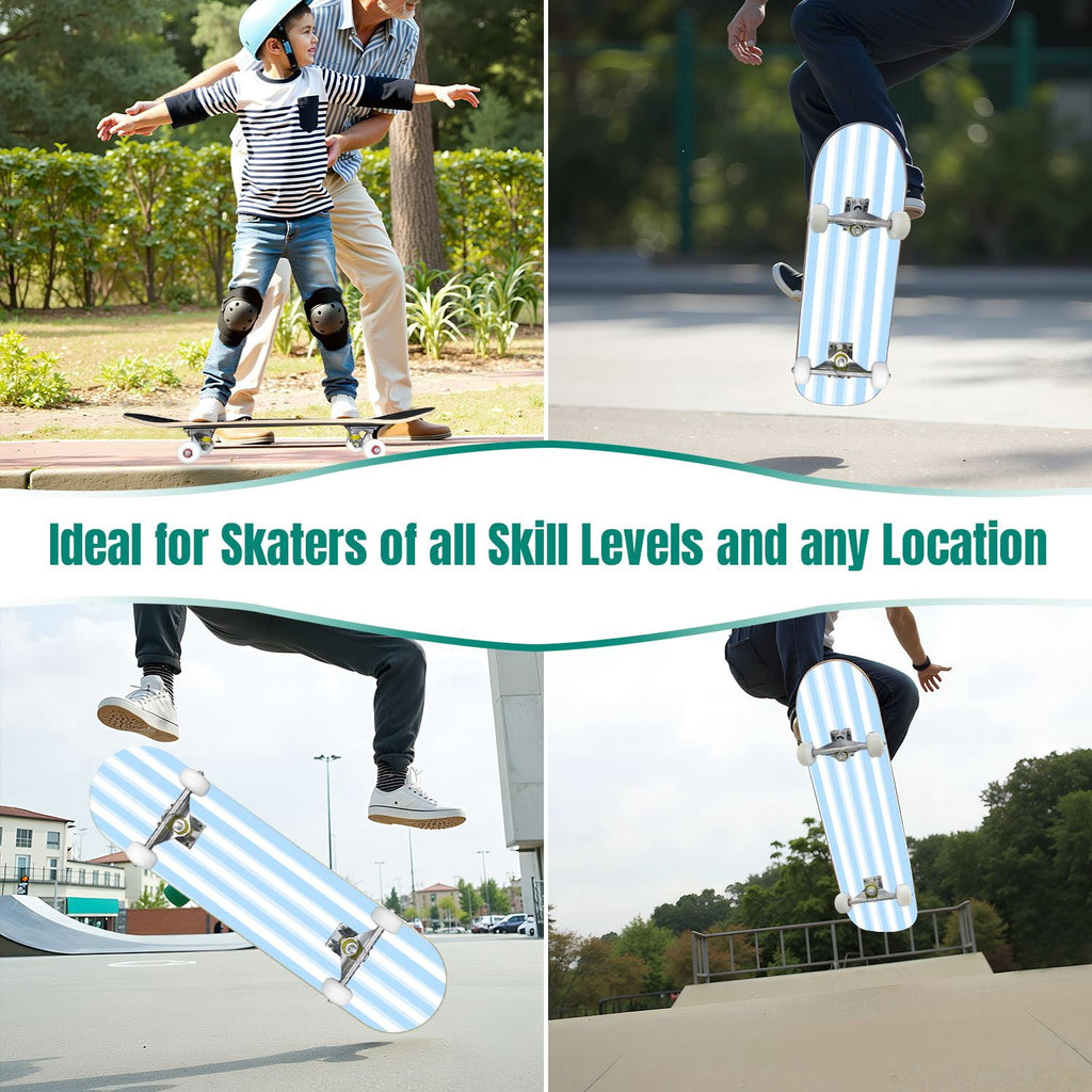 31"x8" Complete Skateboards for Beginners,Pastel Pink Vertical Stripe Minimalist Soft Design Double Kick 7 Ply Canadian Maple Deck Skateboard with Wheels, Gifts for Kids Teens