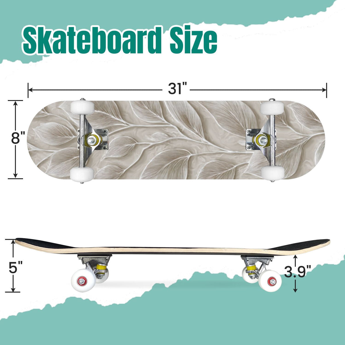 Moss Purple Flowers Rocky Ground 31" x 8" Complete Skateboard, 7-Ply Canadian Maple Double Kick Trick Board for Kids and Beginners Adult Gifts