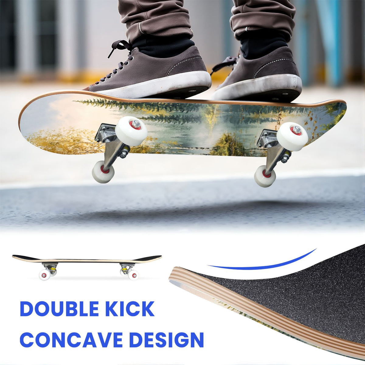 31"x8" Complete Skateboards for Beginners, Birch Trees Abstract Forest Branches Landscape Colorful Double Kick 7 Ply Canadian Maple Deck Skateboard with Wheels, Gifts for Kids Teens