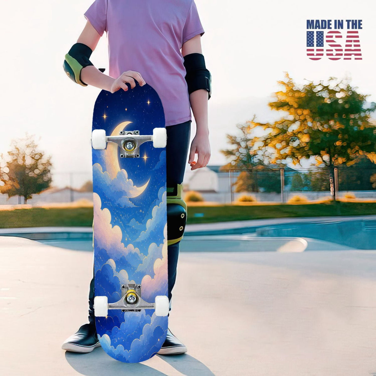 31"x8" Complete Skateboards for Beginners,Blue White Vintage Floral Roses Ornate Swirls Double Kick 7 Ply Canadian Maple Deck Skateboard with Wheels, Gifts for Kids Teens