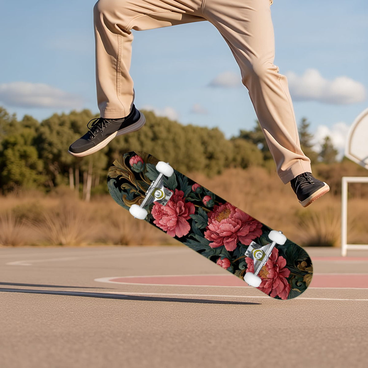 Botanical Birds Lemons Flowers Blue 31" x 8" Complete Skateboard, 7-Ply Canadian Maple Double Kick Trick Board for Kids and Beginners Adult Gifts
