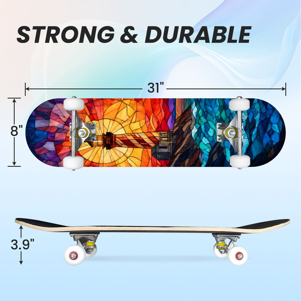 31"x8" Complete Skateboards for Beginners, White Birch Tree Bark Natural Knots Horizontal Lines Double Kick 7 Ply Canadian Maple Deck Skateboard with Wheels, Gifts for Kids Teens