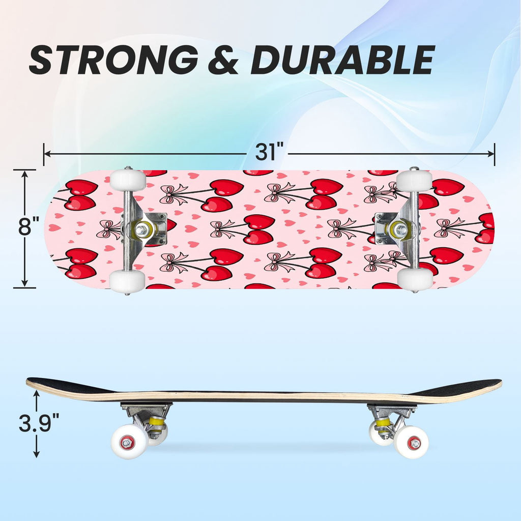 31"x8" Complete Skateboards for Beginners, Abstract Black Hexagon Honeycomb Glowing Blue Neon Geometric Double Kick 7 Ply Canadian Maple Deck Skateboard with Wheels, Gifts for Kids Teens