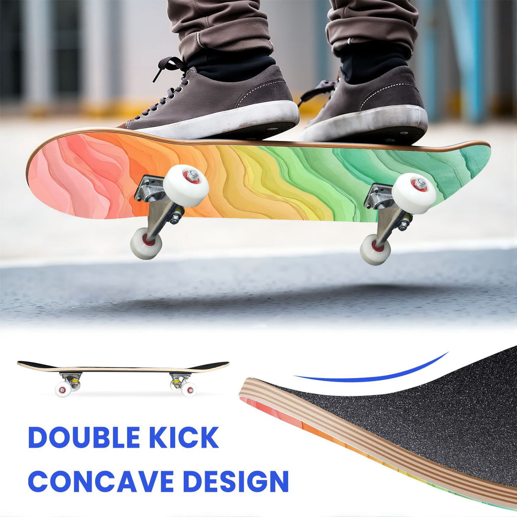 31"x8" Complete Skateboards for Beginners,Watercolor Watermelon Slices Pink Striped Double Kick 7 Ply Canadian Maple Deck Skateboard with Wheels, Gifts for Kids Teens