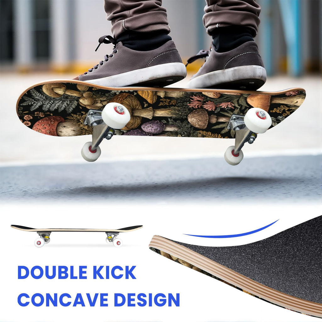 31"x8" Complete Skateboards for Beginners,Cartoon Hand Drawn Ice Cream Doodles Seamless Cones Cupcakes Double Kick 7 Ply Canadian Maple Deck Skateboard with Wheels, Gifts for Kids Teens