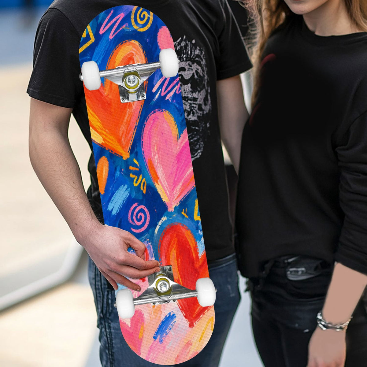 Complete Skateboard Colorful Hearts 31 Inch 7-Ply Maple Skateboard with PU Wheels and Aluminum Trucks, Ready-to-Ride Skateboard for Beginners, Teens and Adults