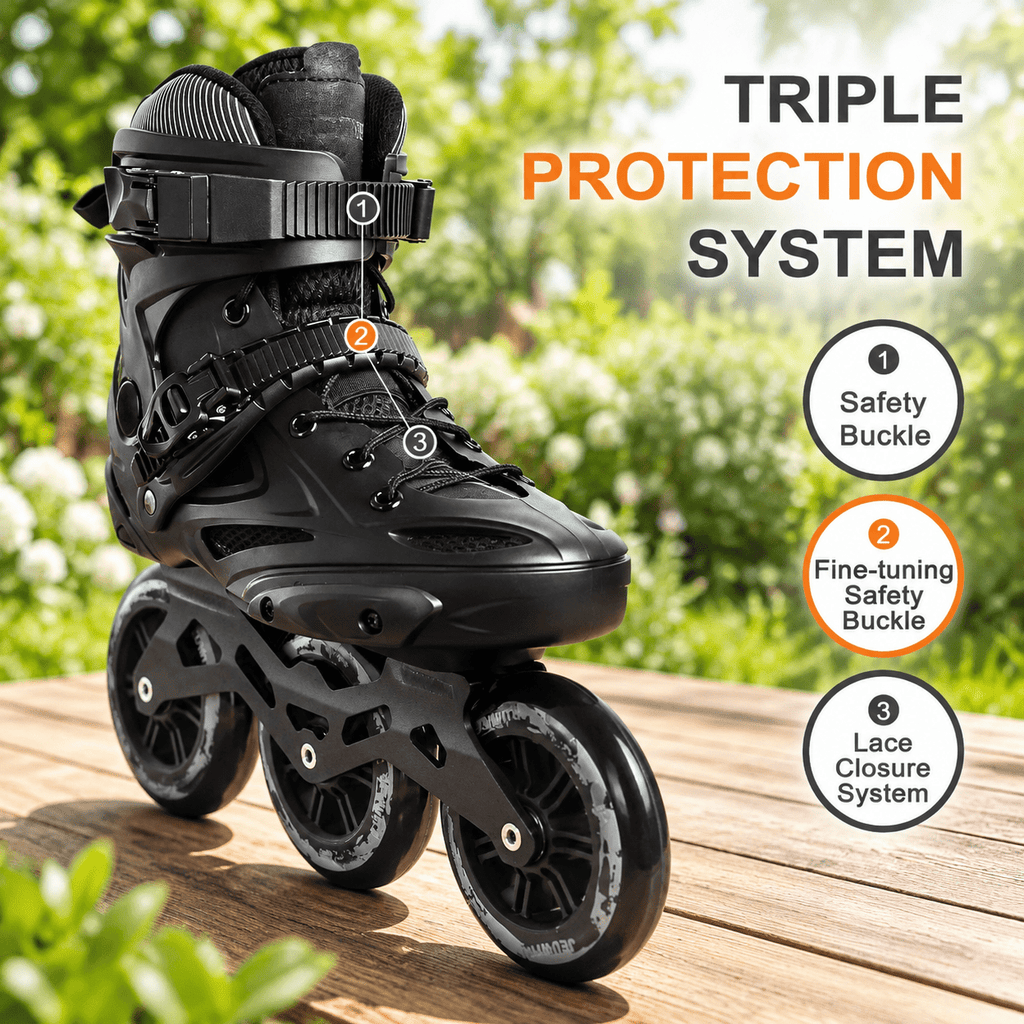 Black Men5.5-6/Women6.5-7/25cm 3-Wheel Inline Skates for Adult Fitness Speed Racing