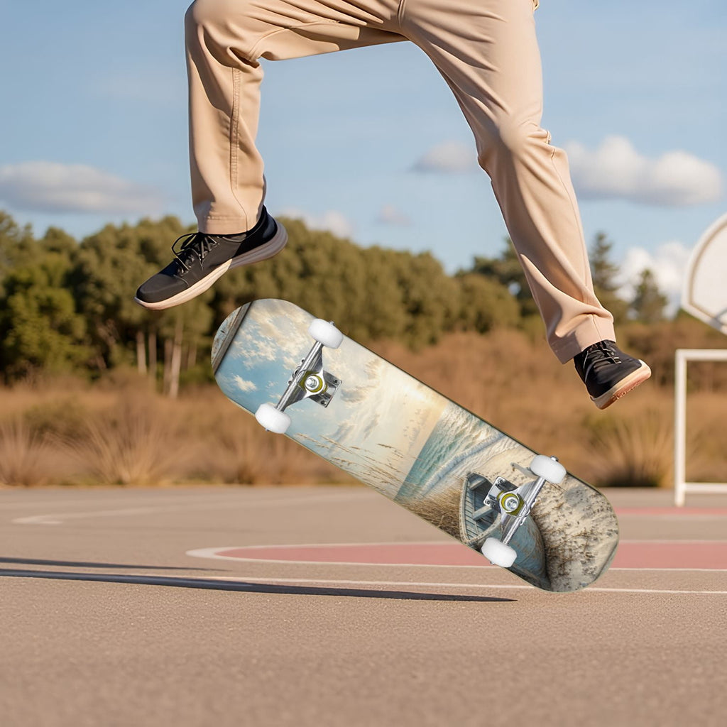White Birch Tree Bark Natural Knots Horizontal Lines 31" x 8" Complete Skateboard, 7-Ply Canadian Maple Double Kick Trick Board for Kids and Beginners Adult Gifts