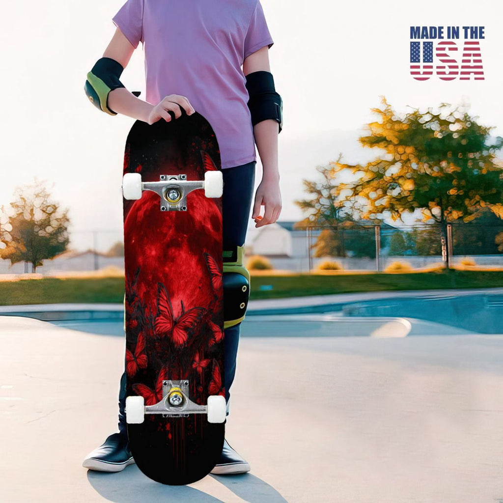 31"x8" Complete Skateboards for Beginners, Ethereal Night Garden Roses Starry Sky Dark Academia Double Kick 7 Ply Canadian Maple Deck Skateboard with Wheels, Gifts for Kids Teens
