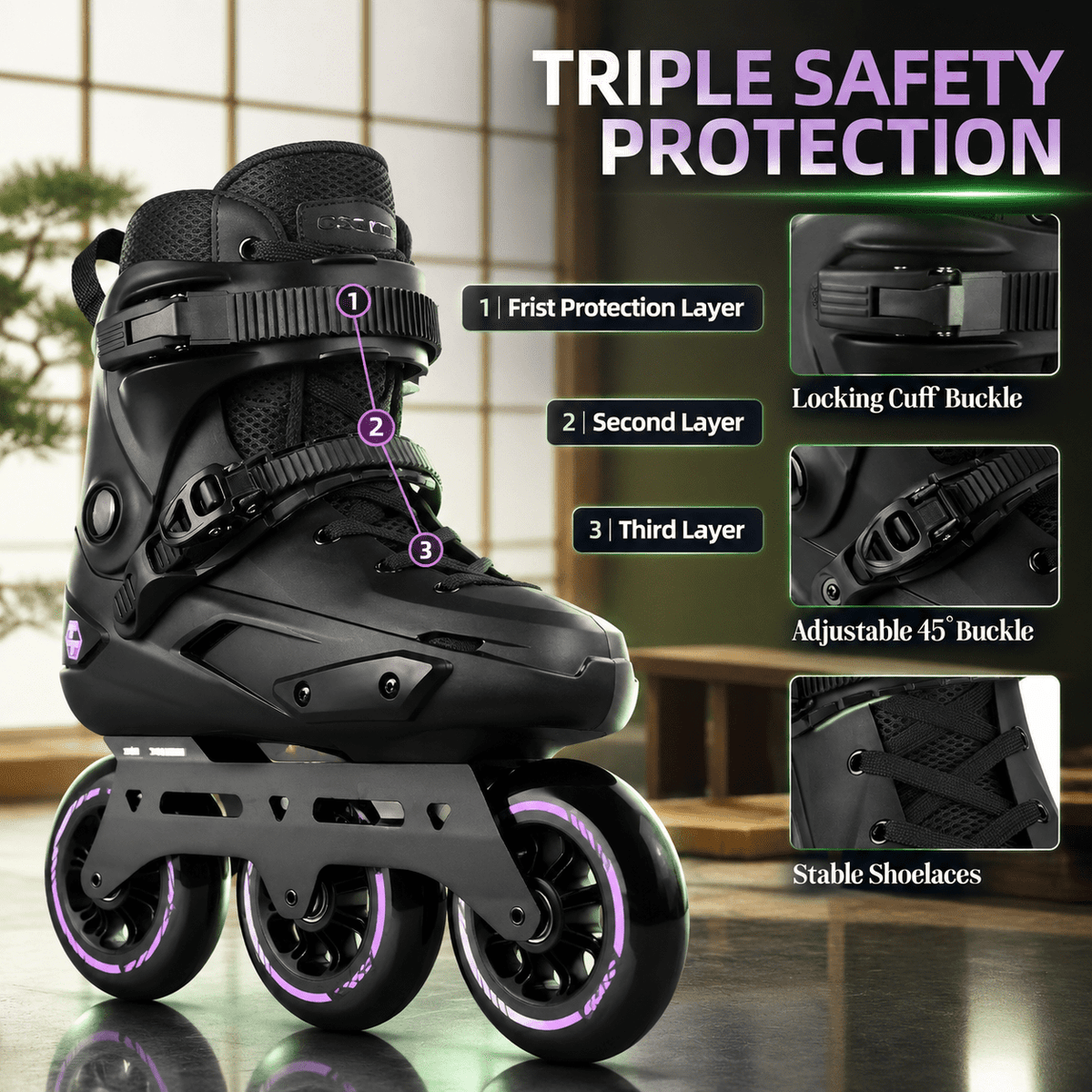 Adult Inline Skates, 3-Wheel High Performance Roller Skates for Men and Women, Size USM13.5-14.5/USL14.5-15.5
