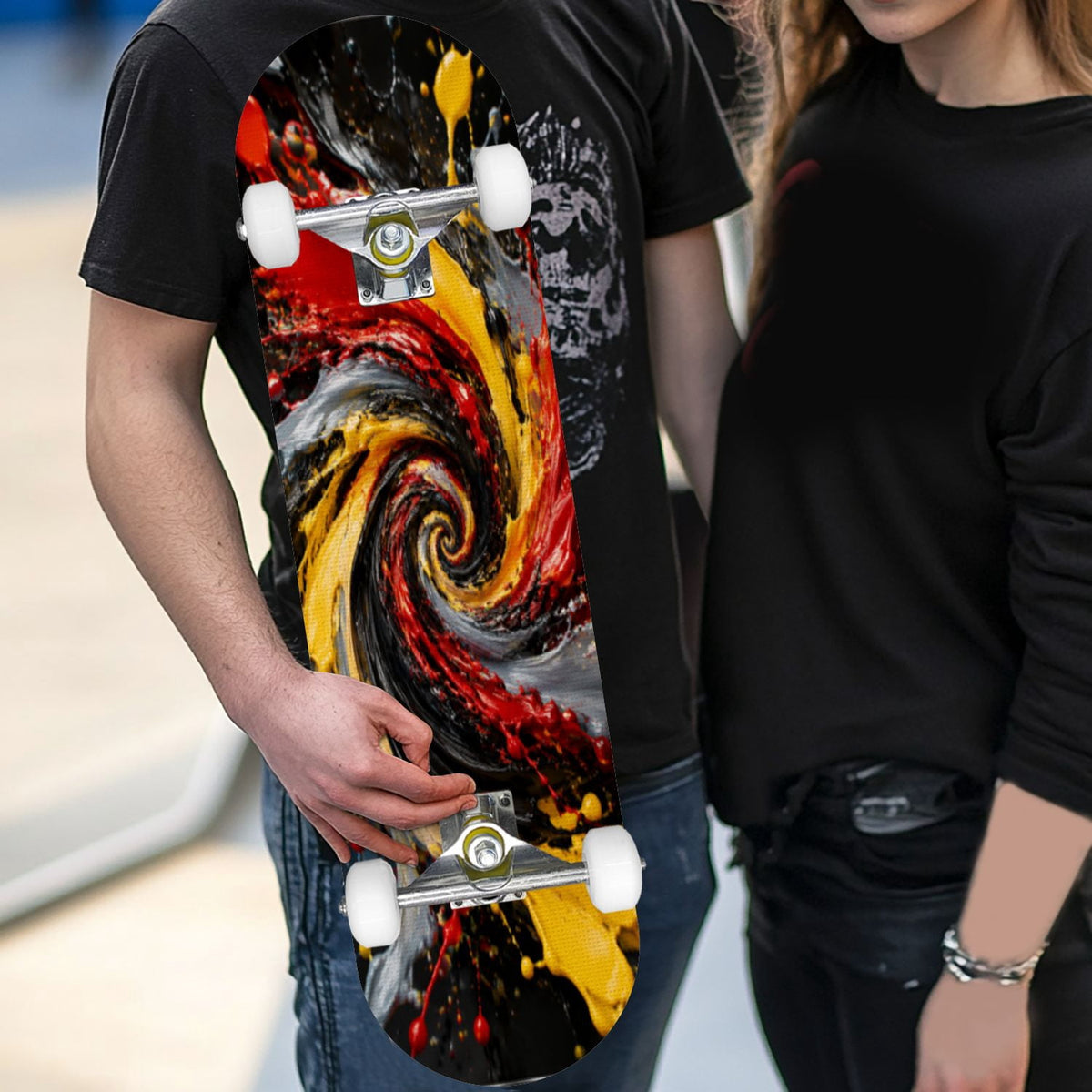 Complete Skateboard Vibrant Multicolored Abstract 31 Inch 7-Ply Maple Skateboard with PU Wheels and Aluminum Trucks, Ready-to-Ride Skateboard for Beginners, Teens and Adults