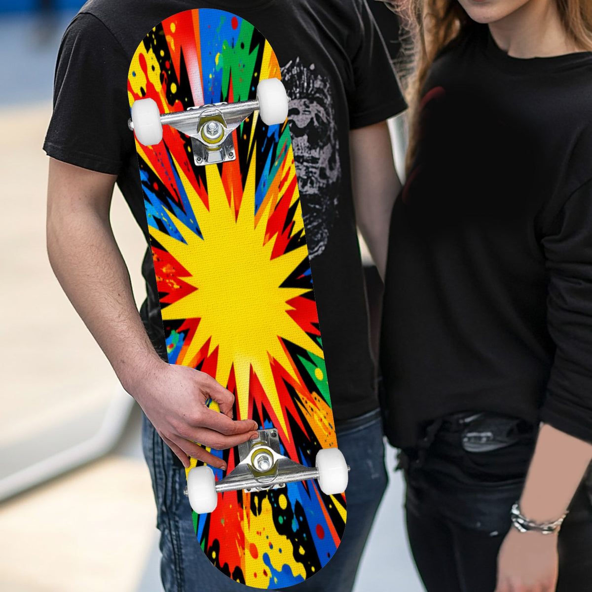 Complete Skateboard Vibrant Swirling Abstract 31 Inch 7-Ply Maple Skateboard with PU Wheels and Aluminum Trucks, Ready-to-Ride Skateboard for Beginners, Teens and Adults