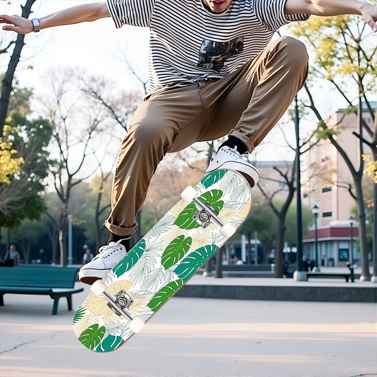31"x8" Complete Skateboards for Beginners, Abstract Black Hexagon Honeycomb Glowing Blue Neon Geometric Double Kick 7 Ply Canadian Maple Deck Skateboard with Wheels, Gifts for Kids Teens