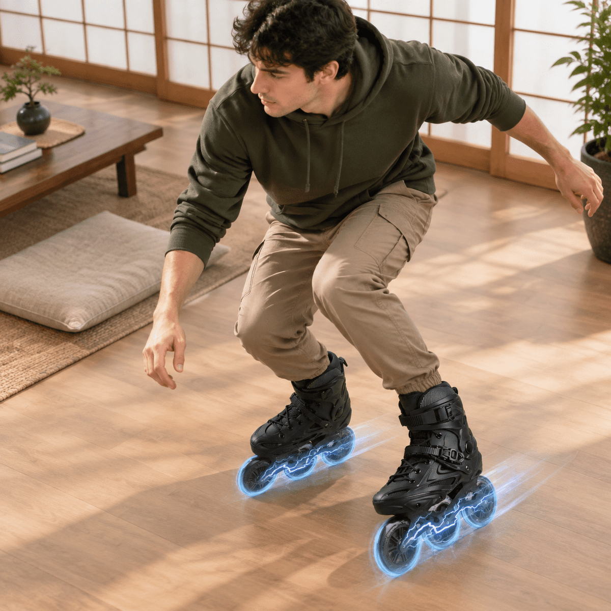 Black Men5.5-6/Women6.5-7/25cm 3-Wheel Inline Skates for Adult Fitness Speed Racing