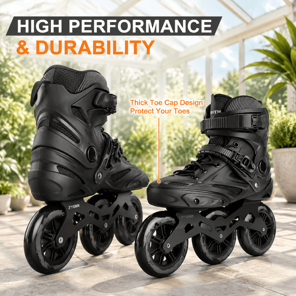 Black Men5.5-6/Women6.5-7/25cm 3-Wheel Inline Skates for Adult Fitness Speed Racing