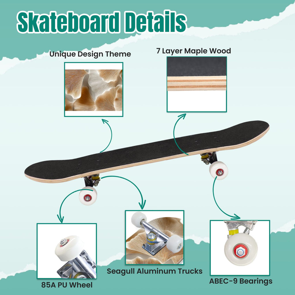 Beige Waves Flowing Lines 3D Effect 31" x 8" Complete Skateboard, 7-Ply Canadian Maple Double Kick Trick Board for Kids and Beginners Adult Gifts