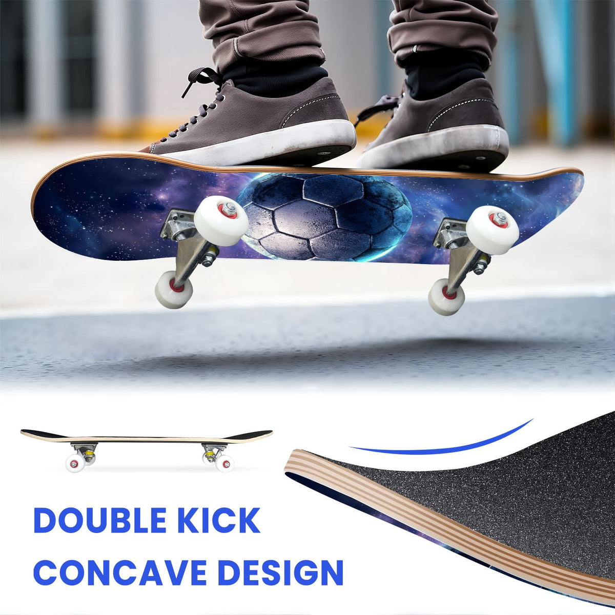 31"x8" Complete Skateboards for Beginners,baseball stadium giant baseballs sunset sky Double Kick 7 Ply Canadian Maple Deck Skateboard with Wheels, Gifts for Kids Teens