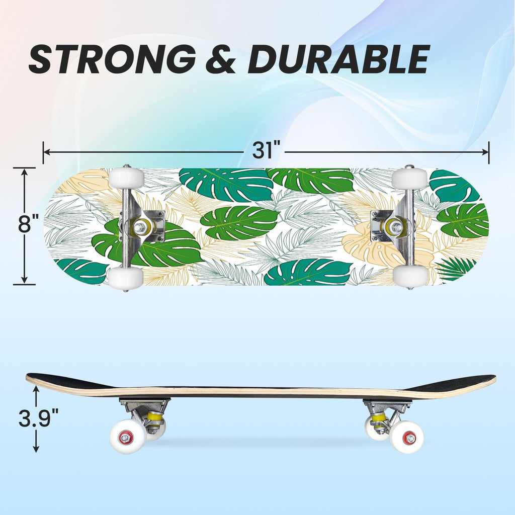 31"x8" Complete Skateboards for Beginners, Abstract Black Hexagon Honeycomb Glowing Blue Neon Geometric Double Kick 7 Ply Canadian Maple Deck Skateboard with Wheels, Gifts for Kids Teens
