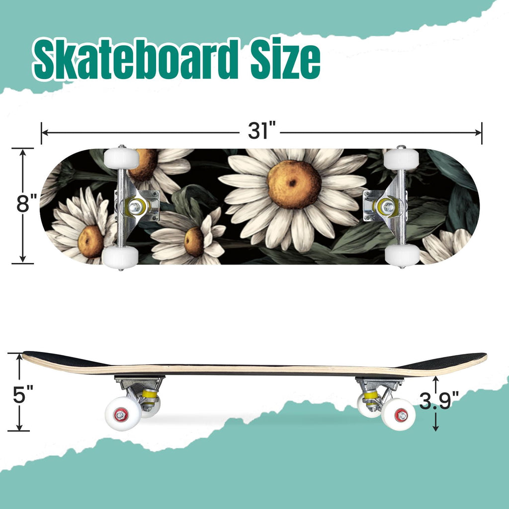 Starry Nebula Deep Blue Purple Tones Cosmic Clouds Stars 31" x 8" Complete Skateboard, 7-Ply Canadian Maple Double Kick Trick Board for Kids and Beginners Adult Gifts