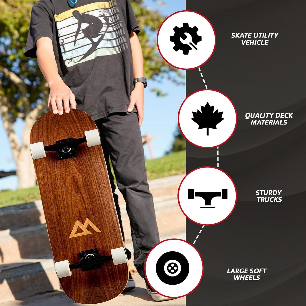 Magneto Complete Cruiser Skateboard - Smooth All-Terrain Ride - Stable 7-Ply Maple Deck - Soft 78A Wheels - 31 x 8.5 in, Natural SUV
