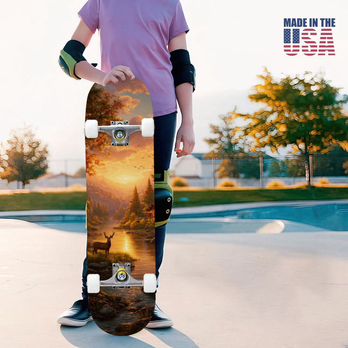 31"x8" Complete Skateboards for Beginners, White Birch Tree Bark Natural Knots Horizontal Lines Double Kick 7 Ply Canadian Maple Deck Skateboard with Wheels, Gifts for Kids Teens