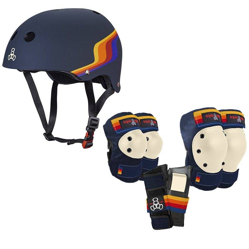 Triple Eight Roller Skating Combo Set - Pads & Helmet (Pacific Beach) (Helmet Size XS/S, Pads Size JR)