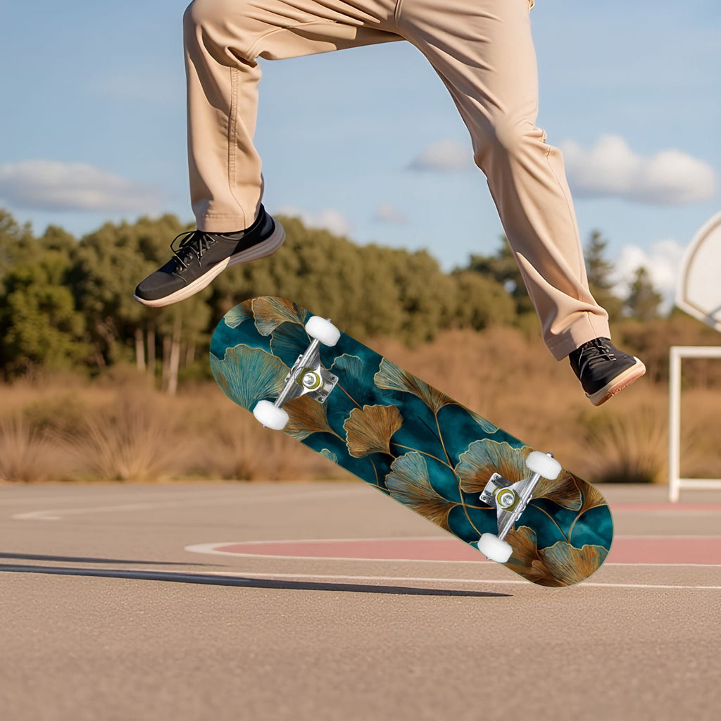 Monstera Leaves Leopard Print Seamless Earth Tones 31" x 8" Complete Skateboard, 7-Ply Canadian Maple Double Kick Trick Board for Kids and Beginners Adult Gifts