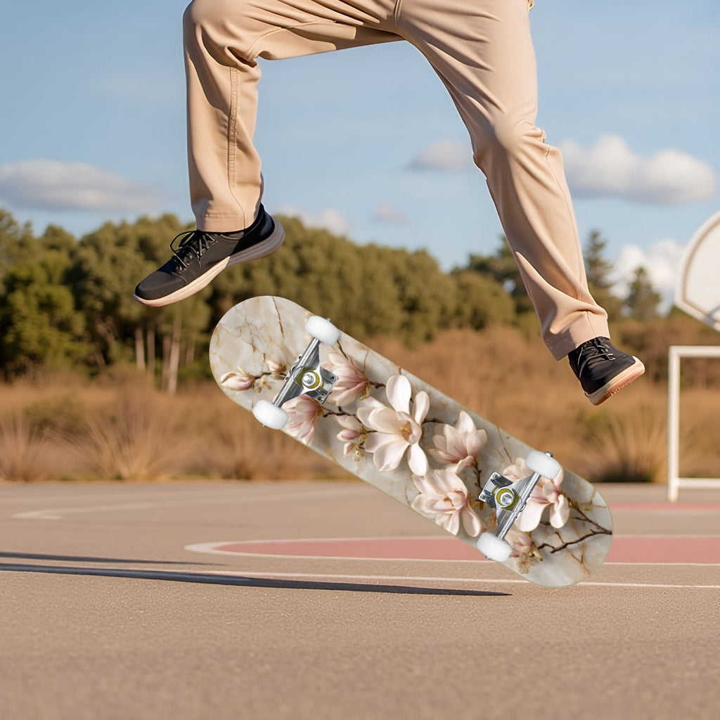 Botanical Birds Lemons Flowers Blue 31" x 8" Complete Skateboard, 7-Ply Canadian Maple Double Kick Trick Board for Kids and Beginners Adult Gifts