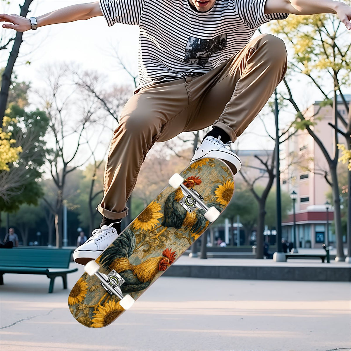 31"x8" Complete Skateboards for Beginners, White Birch Tree Bark Natural Knots Horizontal Lines Double Kick 7 Ply Canadian Maple Deck Skateboard with Wheels, Gifts for Kids Teens