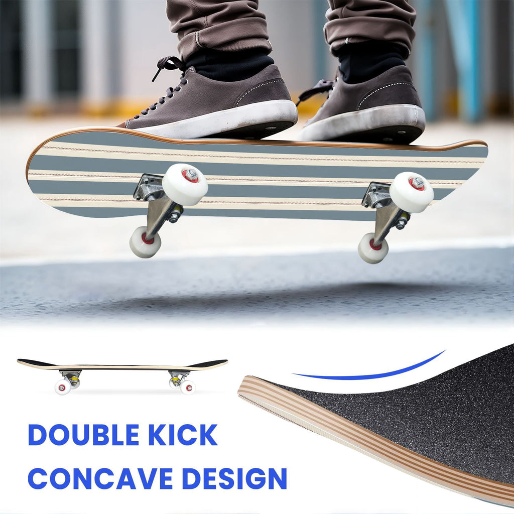 31"x8" Complete Skateboards for Beginners,Pastel Pink Vertical Stripe Minimalist Soft Design Double Kick 7 Ply Canadian Maple Deck Skateboard with Wheels, Gifts for Kids Teens