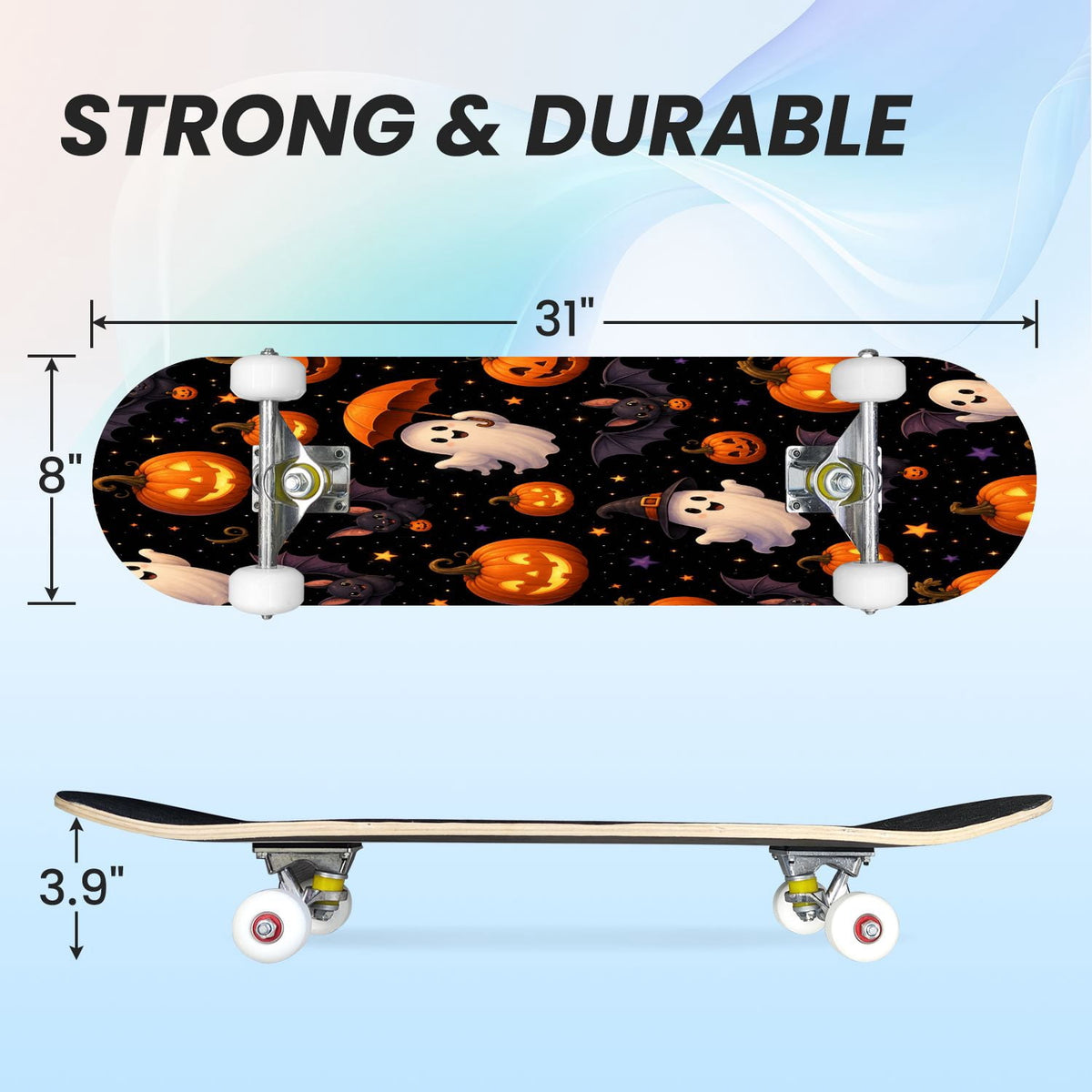 31"x8" Complete Skateboards for Beginners,Vintage Botanical Skull Flowers Elements Dark Double Kick 7 Ply Canadian Maple Deck Skateboard with Wheels, Gifts for Kids Teens
