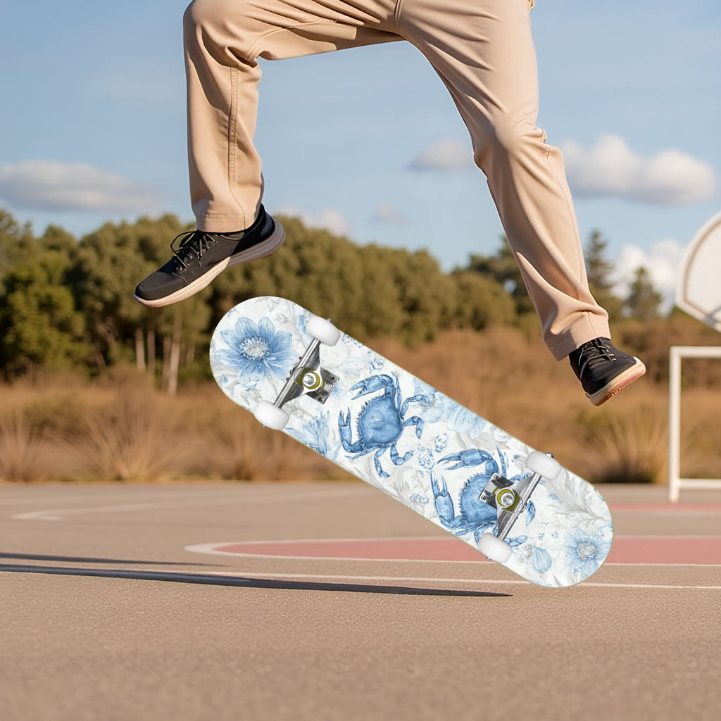 Tropical Jungle Leaf Teal Green Botanical 31" x 8" Complete Skateboard, 7-Ply Canadian Maple Double Kick Trick Board for Kids and Beginners Adult Gifts