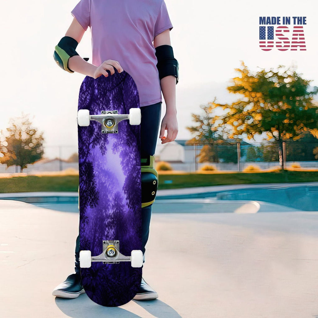 31"x8" Complete Skateboards for Beginners, Colorful Mushroom Floral Magical Night Forest Vintage Double Kick 7 Ply Canadian Maple Deck Skateboard with Wheels, Gifts for Kids Teens