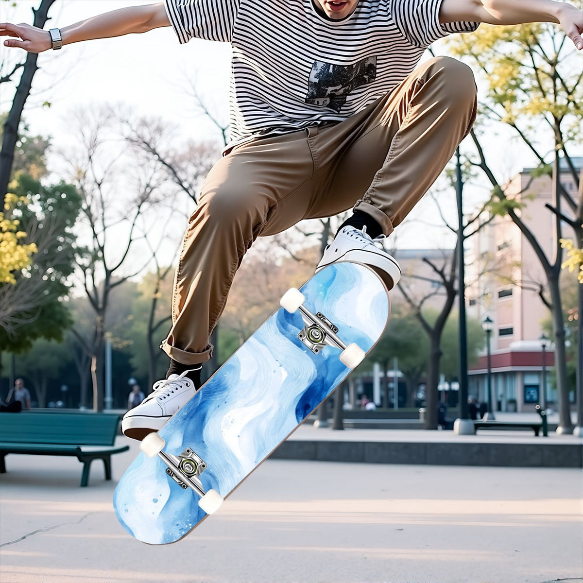 31"x8" Complete Skateboards for Beginners,Farmhouse Floral Daisy Flower Rustic Wood Board Double Kick 7 Ply Canadian Maple Deck Skateboard with Wheels, Gifts for Kids Teens
