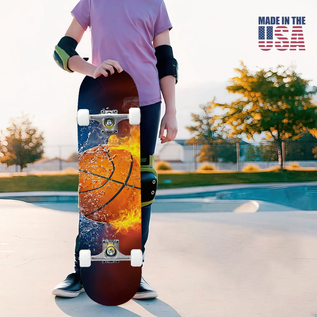 31"x8" Complete Skateboards for Beginners,baseball stadium giant baseballs sunset sky Double Kick 7 Ply Canadian Maple Deck Skateboard with Wheels, Gifts for Kids Teens
